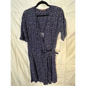 Comptoir des Cotonniers Navy White‎ Red Speckled Print Wrap Dress S